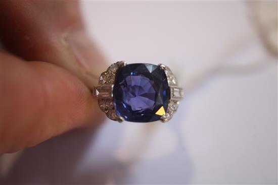 An attractive 1950s platinum, sapphire and diamond set dress ring, size J.